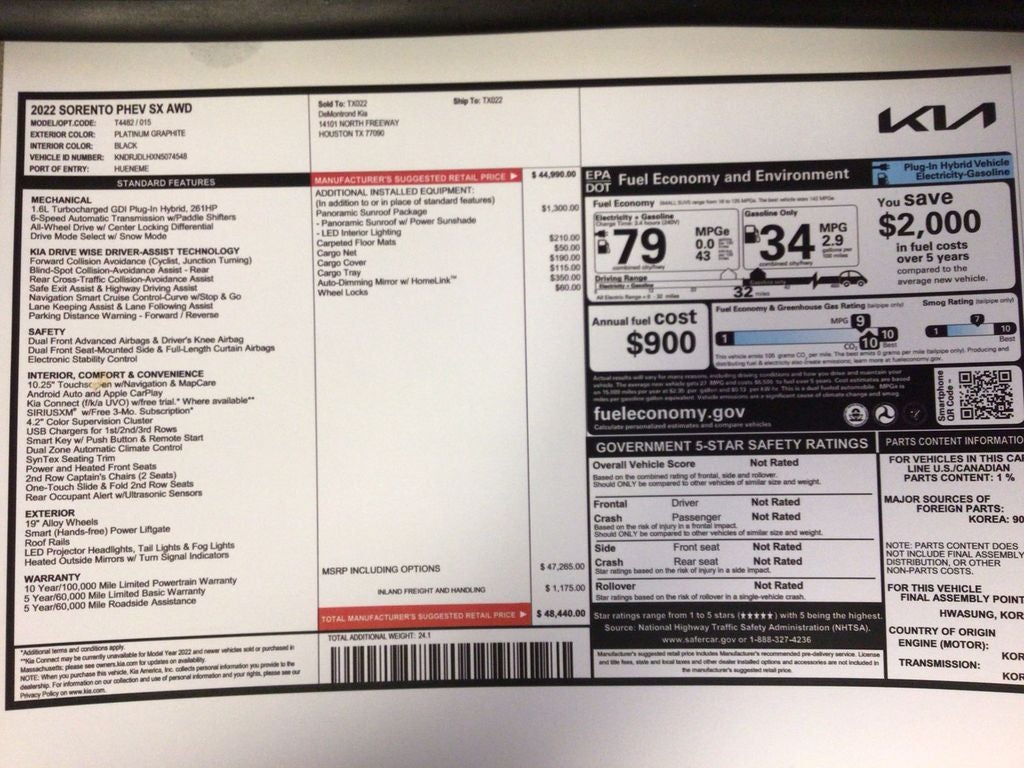 2022 Kia Sorento Plug-In Hybrid SX