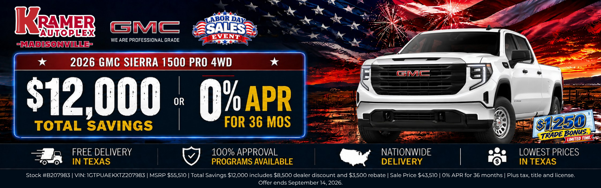 Kramer GMC Madisonville September Incentives