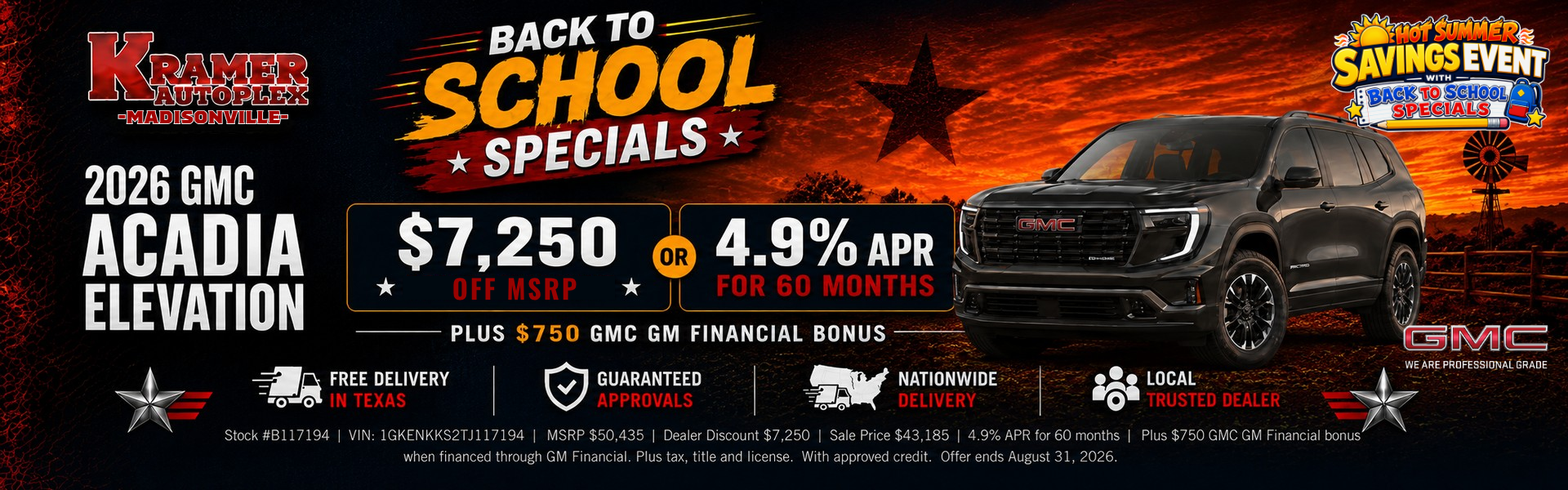 Kramer GMC Madisonville August Incentives