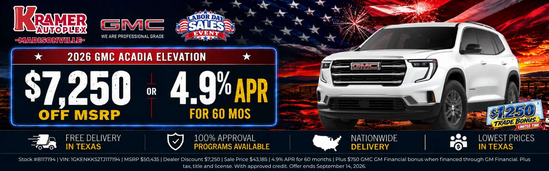 Kramer GMC Madisonville September Incentives